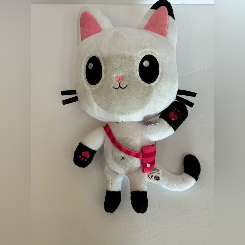 Adorable White and Pink Plush Cat Toy